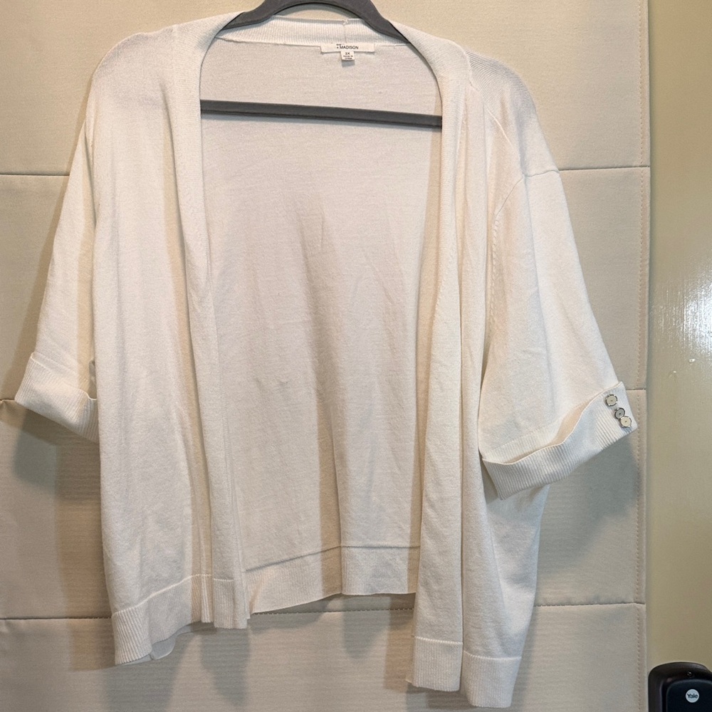 89th Madison Cream Open Front Cardigan Plus Size 2X Lightweight Neutral Layering